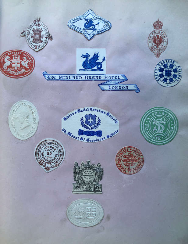 ALBUM CONTAINING QUEEN VICTORIA`S SIGNATURE, PENCIL DRAWINGS EMBOSSED STAMPS ET AL