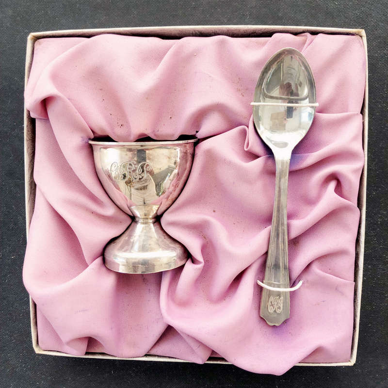 SILVER PLATED EGG CUP AND SPOON