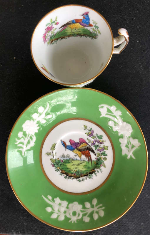SPODE CHELSEA BIRD GREEN COFFEE CUP AND SAUCER