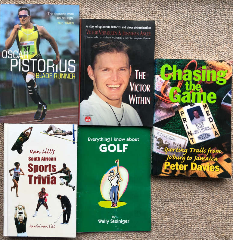 THE VICTOR WITHIN, CHASING THE GAME, VAN LILL`S SOUTH AFRICAN SPORTS TRIVIA & 2 OTHER SPORTS BOOKS