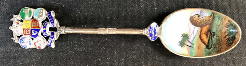 SILVER HALLMARKED ROYAL SEAL OF THE TRANSVAAL ENAMEL TEASPOON 1905