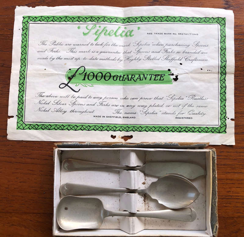 CUTLERY JAM SPOON, BUTTER KNIFE AND SUGAR SPOON APPEARS TO BE UNUSED TEA SET SIPELIA NICKEL SILVER