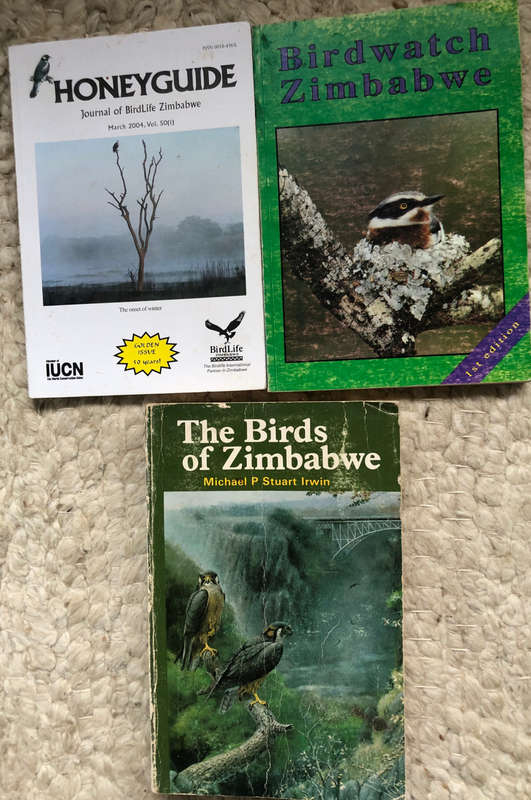 BIRDS OF ZIMBABWE BY M.P.S. IRWIN, BIRDWATCH ZIMBABWE BY D SOLOMON & HONEYGUIDE JOURNAL