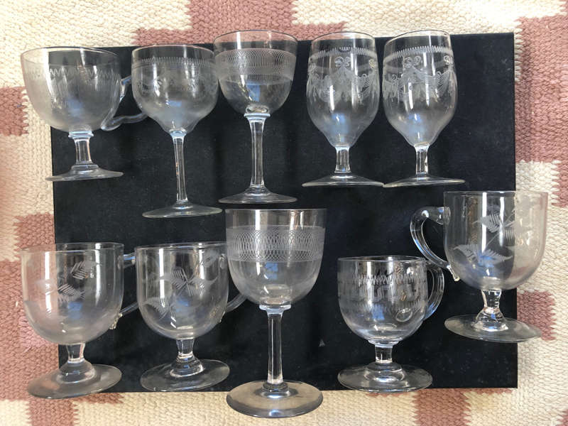 GLASSES WOODSTOCK OR CAPE GLASS CUSTARD CUPS SHERRY PORT AND WINE COLLECTION OF 11