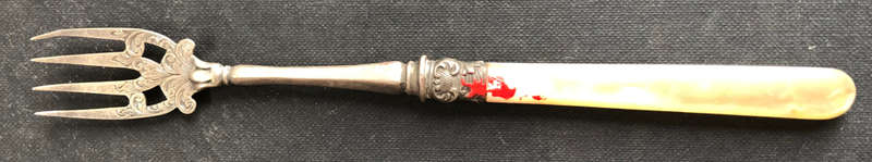 SILVER PICKLE FORK MOTHER OF PEARL HANDLE