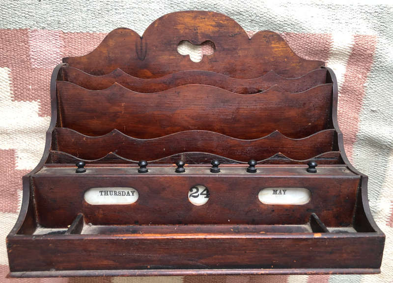 DESK TOP LETTER RACK AND PERPETUAL CALENDAR MAHOGANY