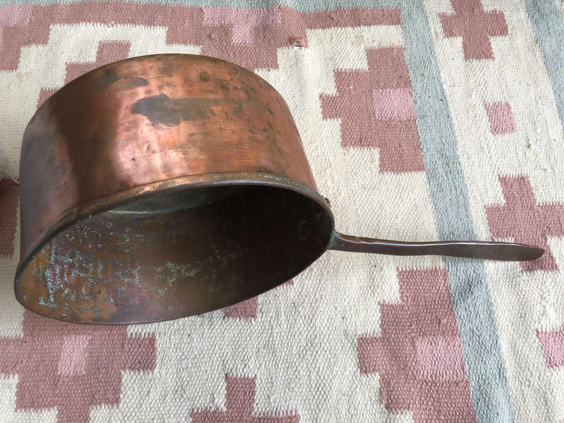 COPPER LARGE POT STITCHED WITH HAND MADE LONG COPPER HANDLE