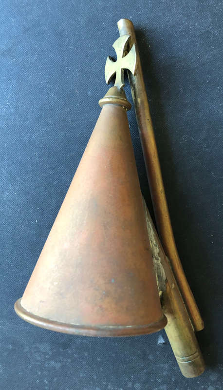 CANDLE SNUFFER CHURCH BRASS LARGE WITH CRUCIFIX
