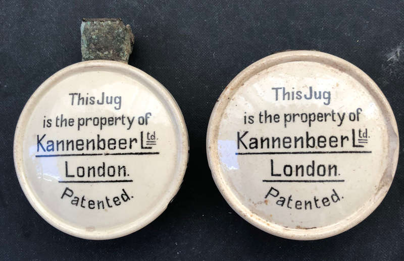 BEER STONEWARE PAIR JUG TOPS KANNENBEER LTD LONDON 1910