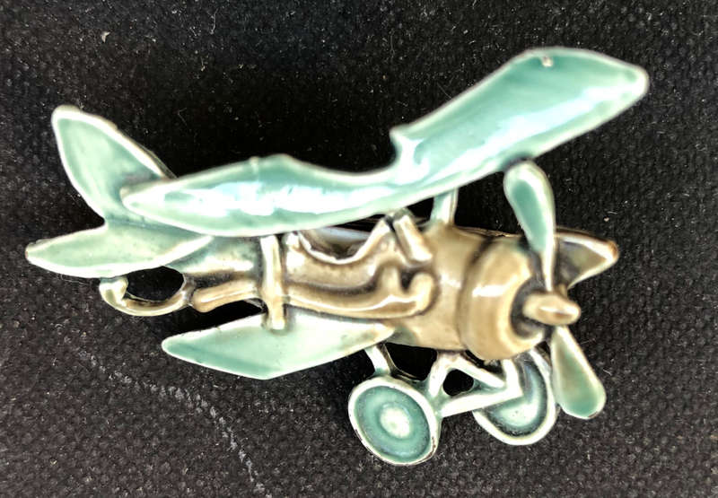 BROOCH AIRCRAFT BI-PLANE ENAMEL VINTAGE