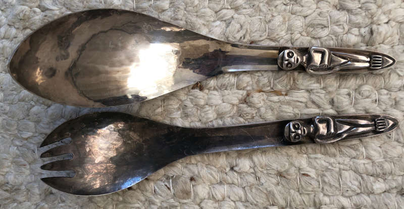 SALAD SERVERS HAND BEATEN VINTAGE KWAKLUTI TOTEM CANADA