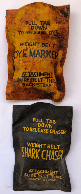 SA NAVY DIVERS 1970`s WEIGHT BELT SHARK CHASER AND DYE MARKER SACHET ATTACHMENTS