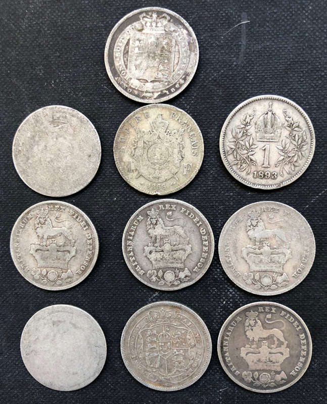 SILVER COLLECTION COINS TEN DATING FROM 1816 TO 1893 ANTIQUE