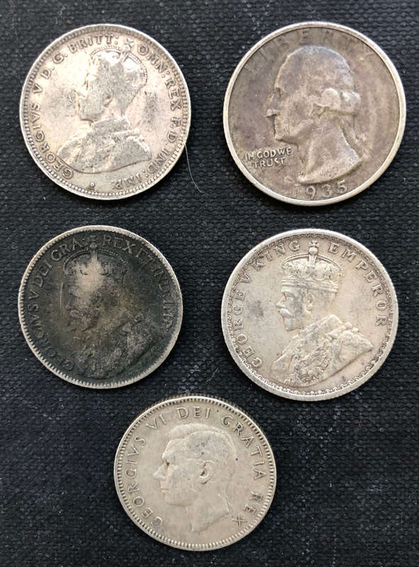 SILVER COLLECTION COINS VINTAGE FIVE DATING FROM 1912 TO 1949