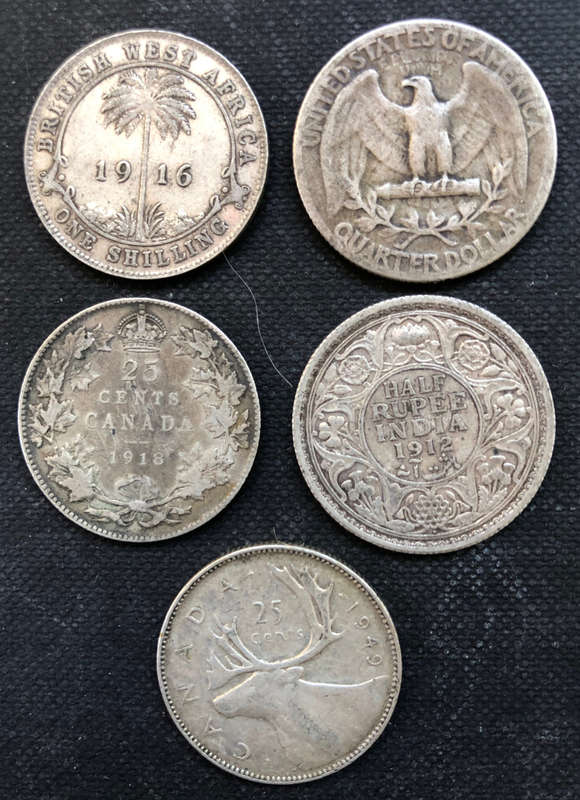 SILVER COLLECTION COINS VINTAGE FIVE DATING FROM 1912 TO 1949
