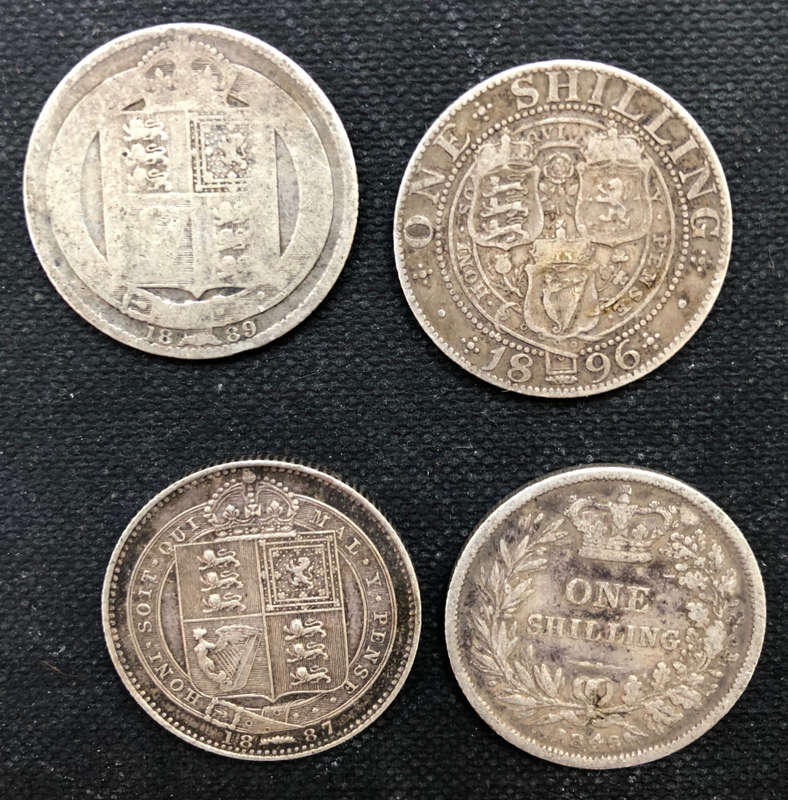 SILVER COLLECTION UK SHILLINGS FOUR 1846, 1887, 1889 AND 1896