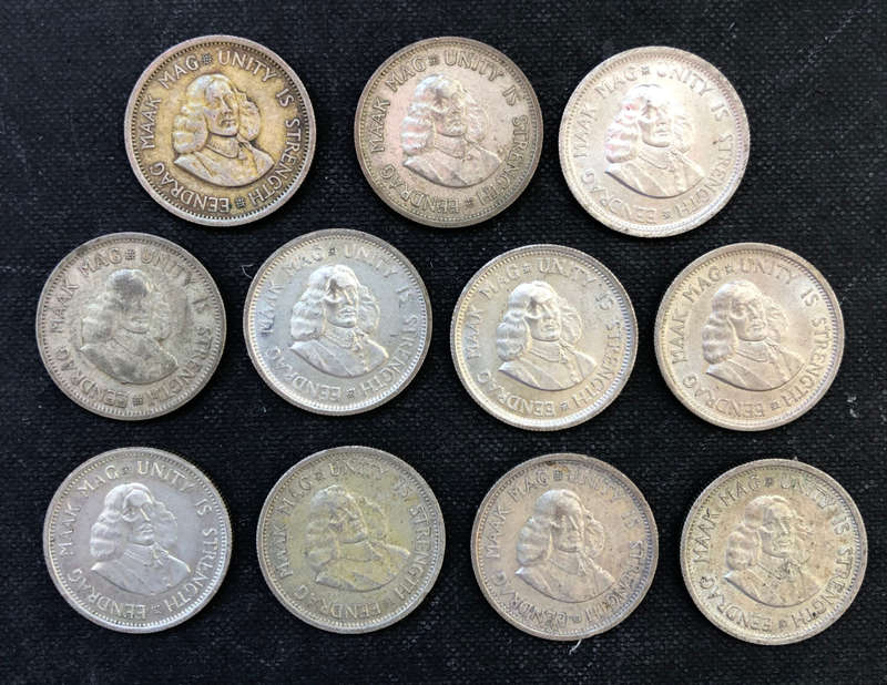 SILVER COLLECTION OF 11 REPUBLIC OF SOUTH AFRICA FROM 1961 TO 1964 10 CENT COINS