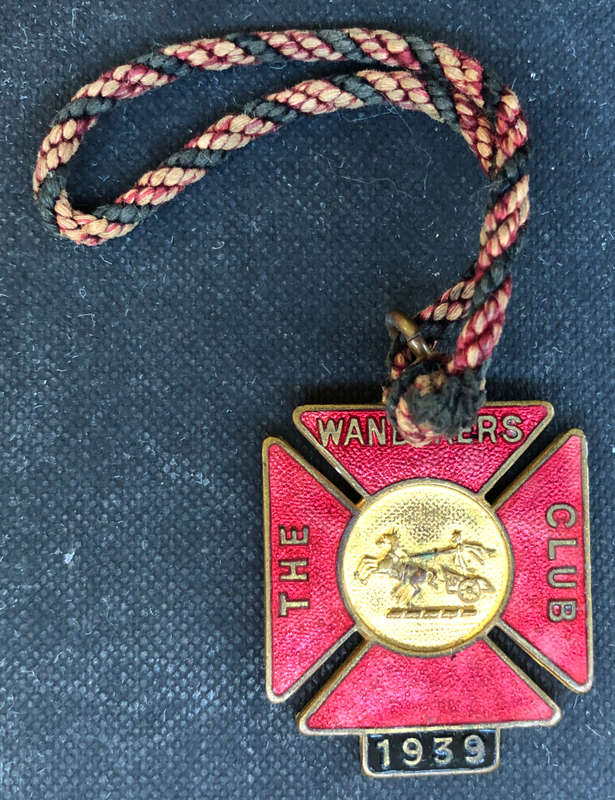 WANDERERS CLUB ENAMEL BADGE 1939 WITH ORIGINAL LANYARD