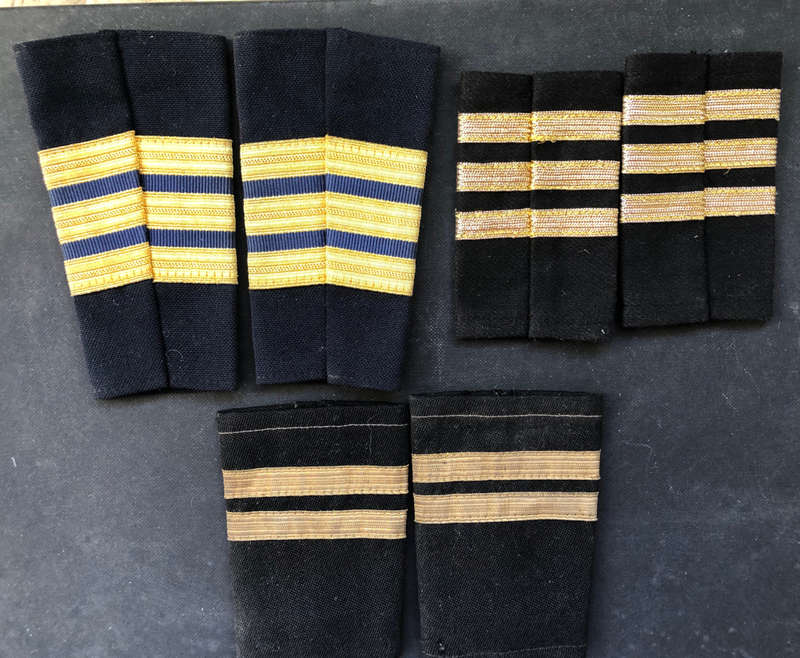 PILOT'S UNIFORM STRIPES, SENIOR FIRST OFFICER, SECOND OFFICER AND TRAINEE