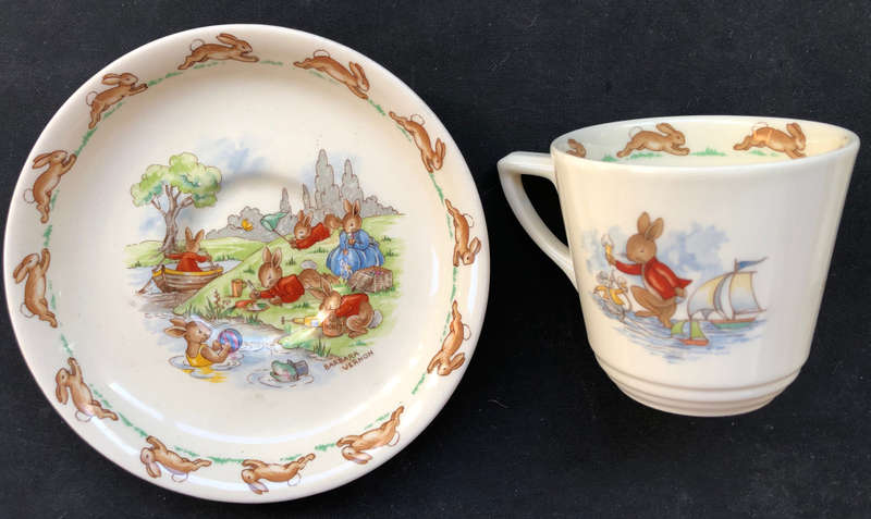 ROYAL DOULTON BUNNYKINS CUP AND SAUCER SIGNED BY BARBARA VERNON