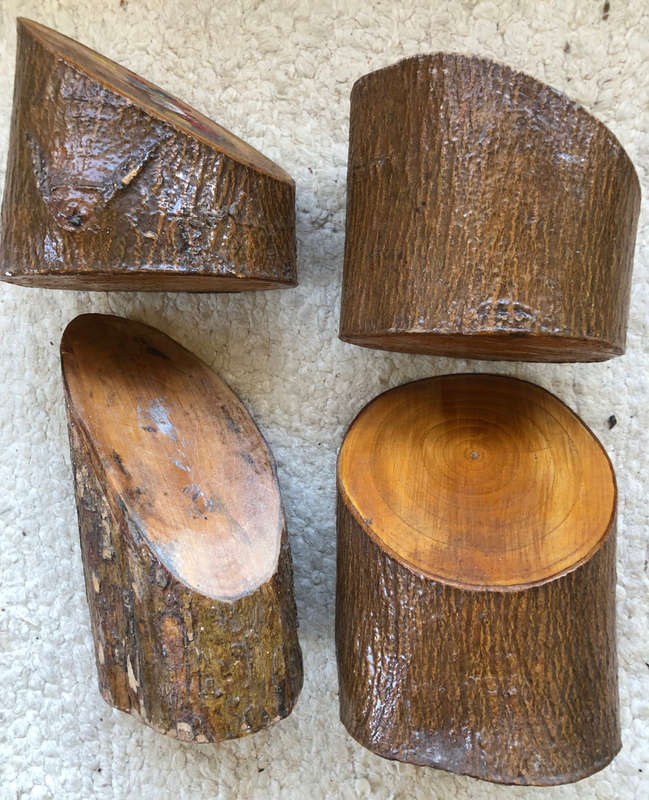 DOOR STOPS WOODEN SHAPED AND DECORATED VINTAGE SET OF FOUR