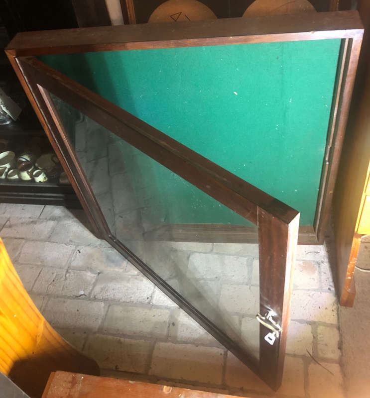 NOTICE BOARD OR JEWELLERY DISPLAY CABINET VINTAGE MAHOGANY LOCKABLE WITH BRASS HANDLE
