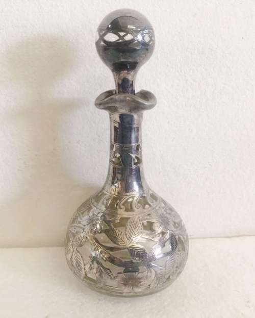 Perfume Bottle Silver Overlay 1910