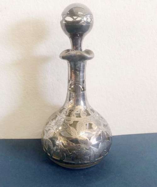 Perfume Bottle Silver Overlay 1910