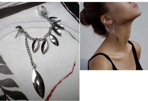 Shining Leaf Tassle Ear Cuff