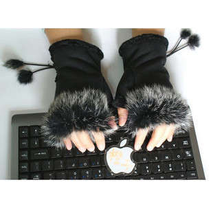 Fingerless Fur gloves - Black