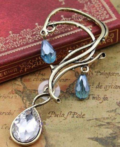 Rattan Vine Leaf Crystal Drip Ear Cuff