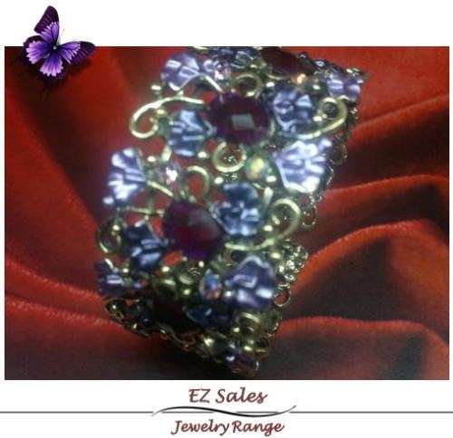 Tibetan Silver Flower Bangle - Purple