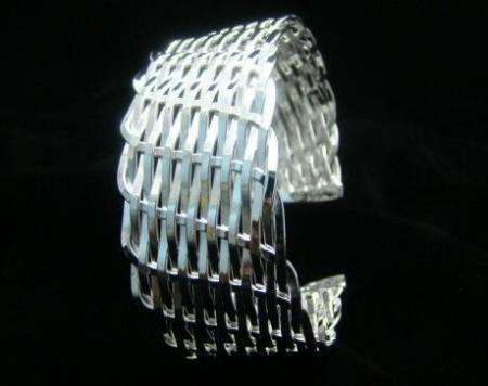 Sterling silver plate bamboo basket weave cuff bracelet