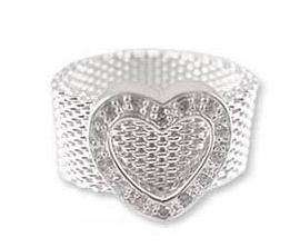 925 Sterling Mesh Zircon Heart Ring
