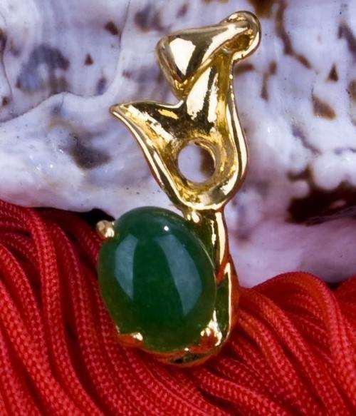 Green Jade & 18K Gold Plated Leaf Pendant