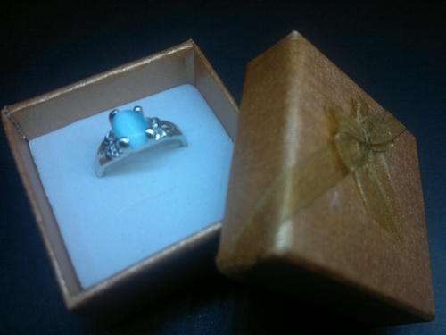 Tibetan Silver Cat's Eye Ring - Light Blue Size 19
