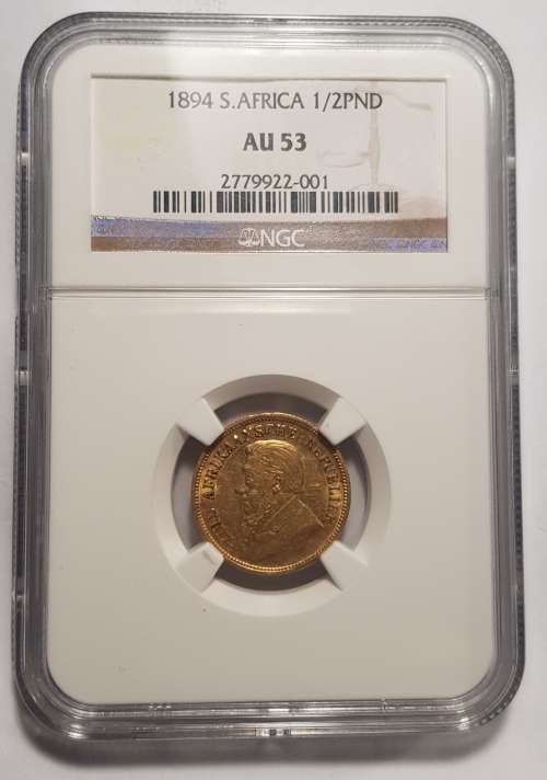 South Africa (ZAR) 1894 Half Pond NGC AU-53 (EXTREMELY RARE)