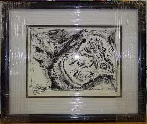 Baboon waking up - Black and White, Inkblot