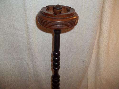 Lovely old lathe turned Imbuia wood ashtray on a  stand  (Height - 640 mm)