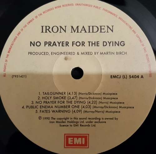 Iron Maiden - No Prayer For The Dying VINYL LP