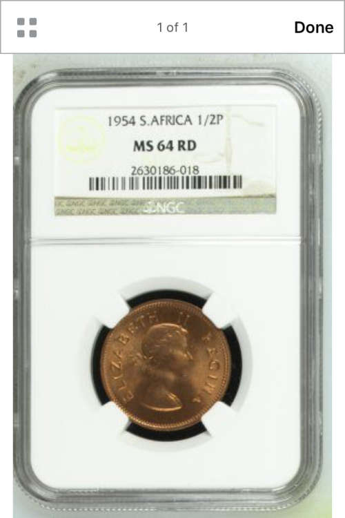 1954 rare sa union 1/2 penny ngc grade