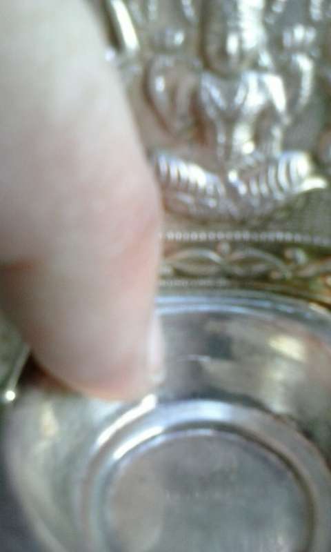 Silver coloured metal Hindu oil burner, stamped VBJ 925, 8cm high, small crack at the back.