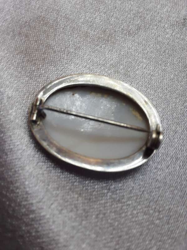 Vintage Shell Cameo Brooch with Mountains City Water Boat Scenery