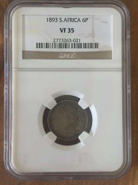 1893 ZAR VF35 6p NGC graded