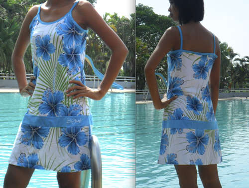BLUE FLOWER PRINT BEACH/SPORTS/SUMMER DRESS, FREE POST!