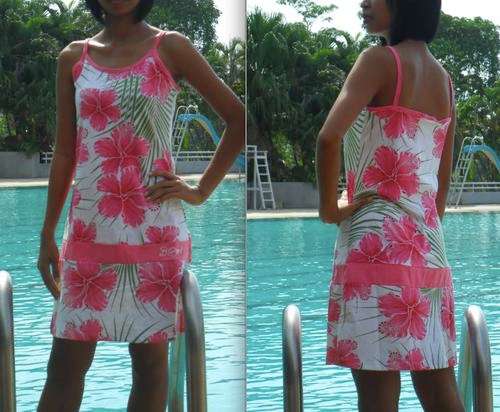PINK FLOWER PRINT BEACH/SPORTS/SUMMER DRESS, FREE POST!