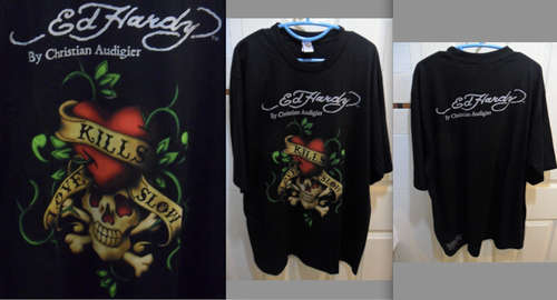ED HARDY LOVE KILLS SLOWLY T SHIRT XXL ( OTHER SIZES AVAILABLE ) FREE POSTAGE!