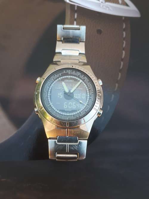 Seiko World Time analog/digital stainless men's watch