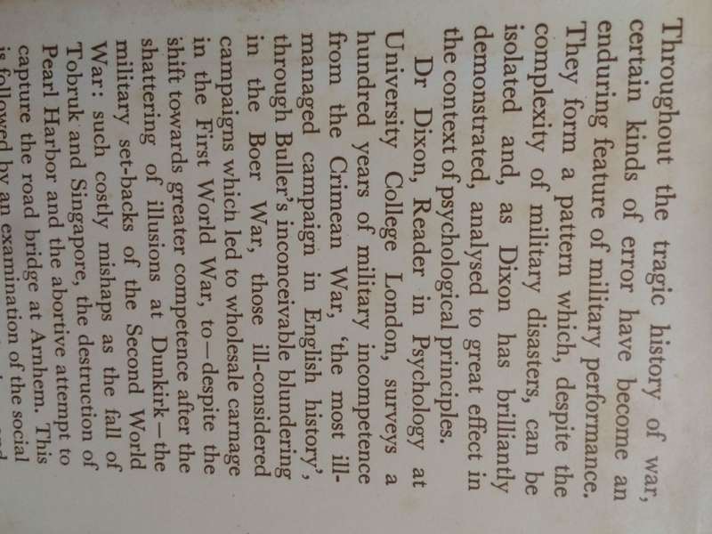 On the Psychology of Military Incompetence - Norman F Dixon (1977 HARDCOVER)