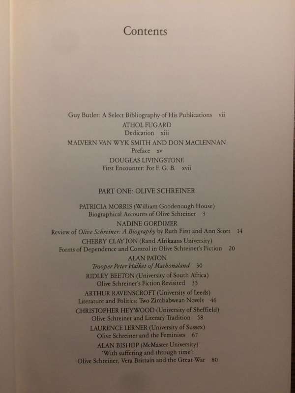 Olive Schreiner and After: Essays on SA Literature - In Honour of Guy Butler (1983 1st Edition)